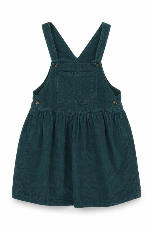 Front view of Next girls’ green corduroy pinafore dress 7 years knee length cotton
