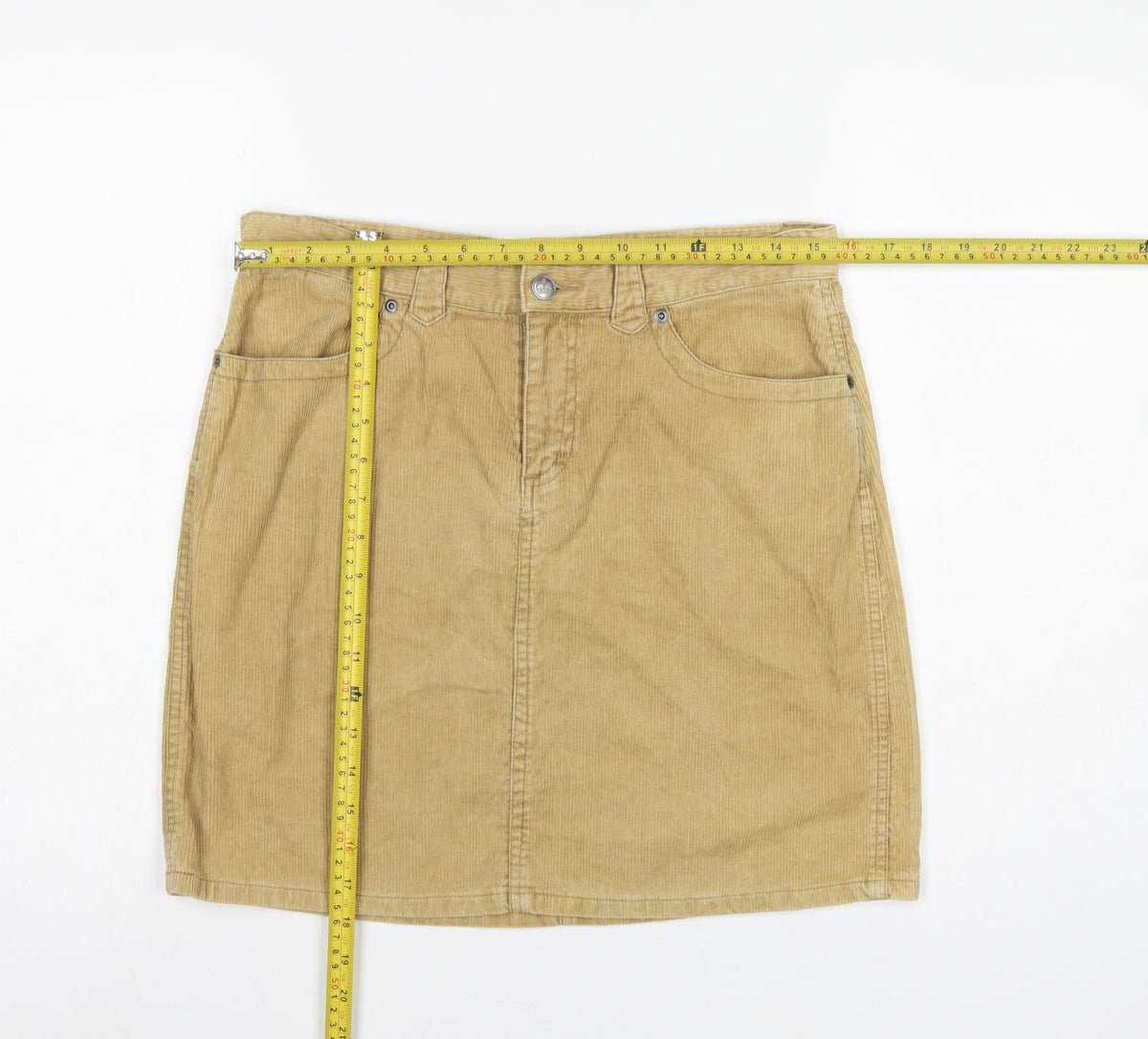 Divided by H&M Women Beige UK 12 Corduroy Pencil Mini Skirt Pockets