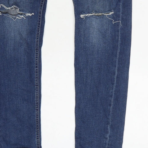 Next Men's Blue W32 L31 Skinny Distressed Stretch Denim Jeans