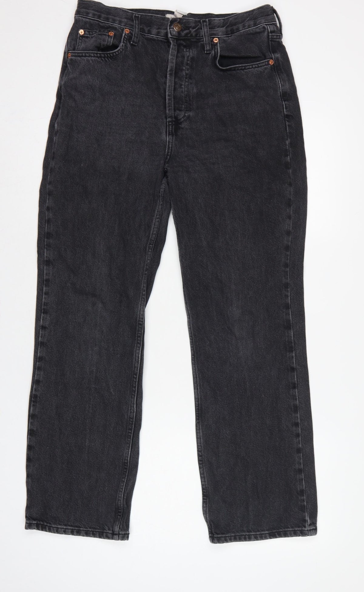 Topshop Women Black High Rise Straight Jeans UK 12 W30 L28