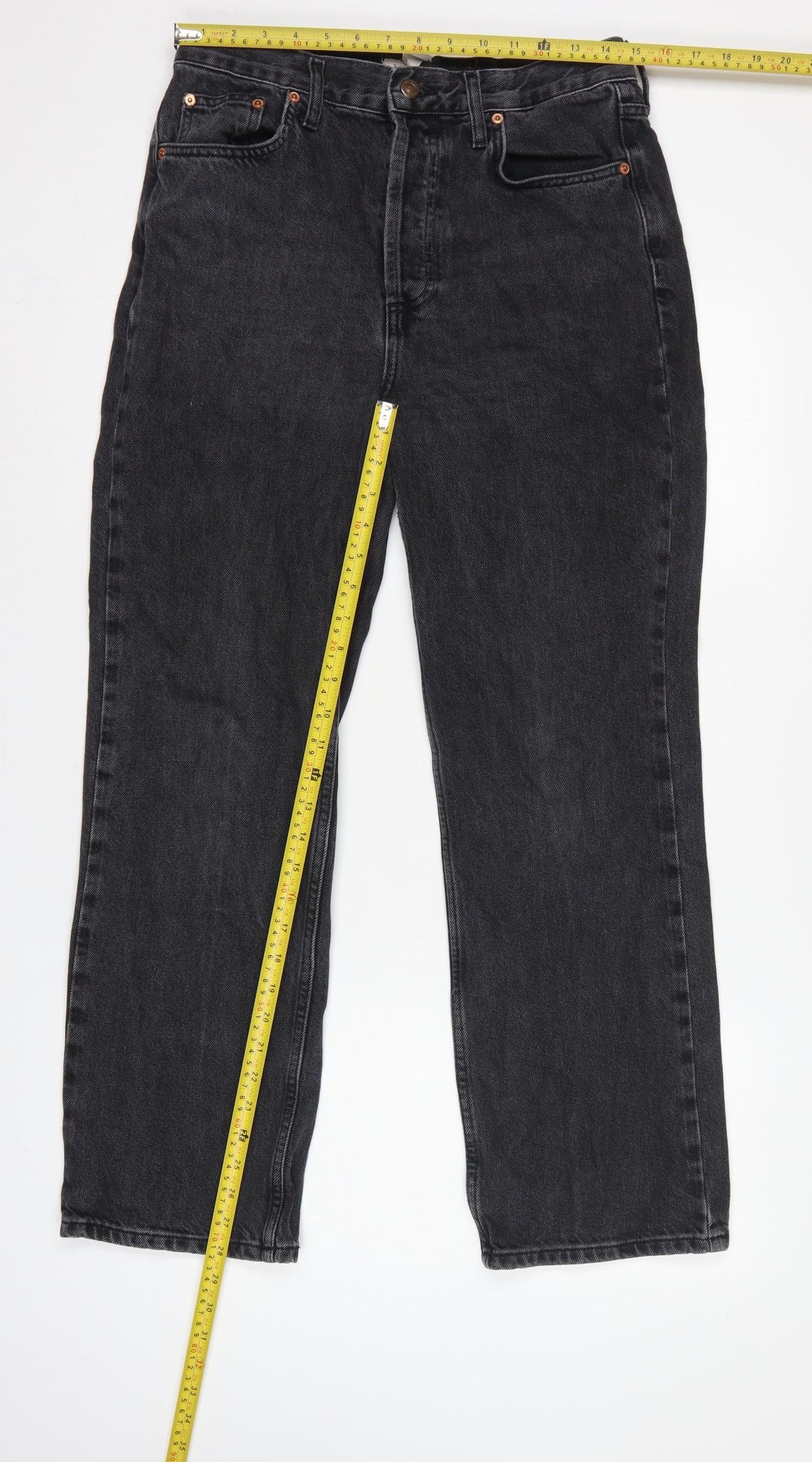 Topshop Women Black High Rise Straight Jeans UK 12 W30 L28