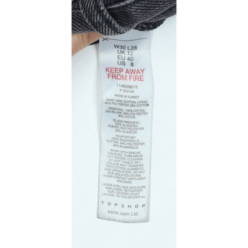 Topshop Women Black High Rise Straight Jeans UK 12 W30 L28
