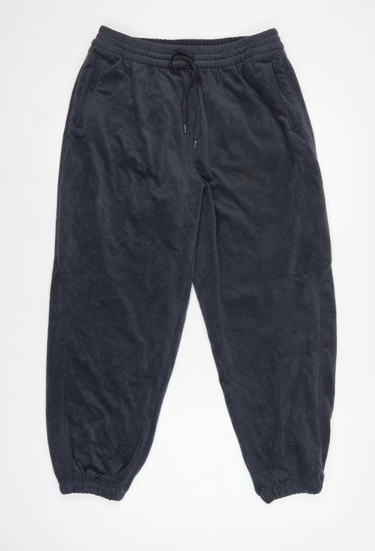 Zara Women Black L Jogger Trousers Elastic Waist Cuffed Pockets