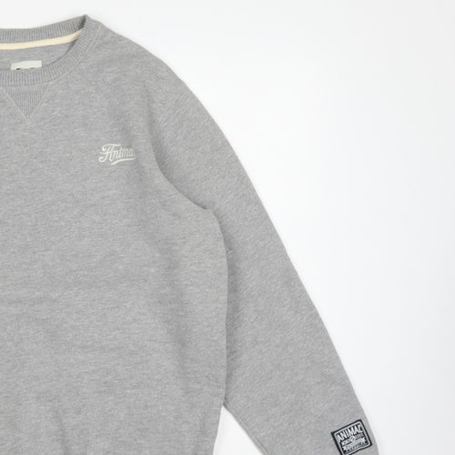 Animal Men’s Grey S Pullover Crew Neck Embroidered Logo Sweatshirt
