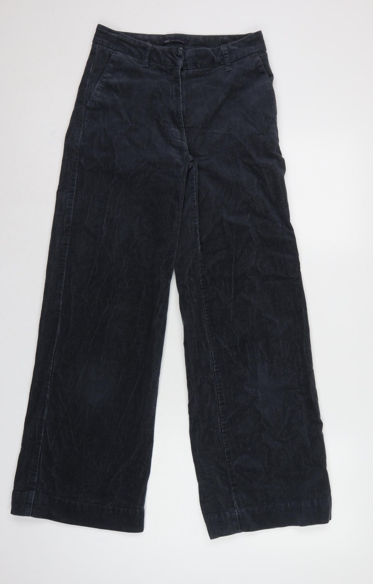 Marks and Spencer Women Black UK 6 Corduroy Wide-Leg Trousers
