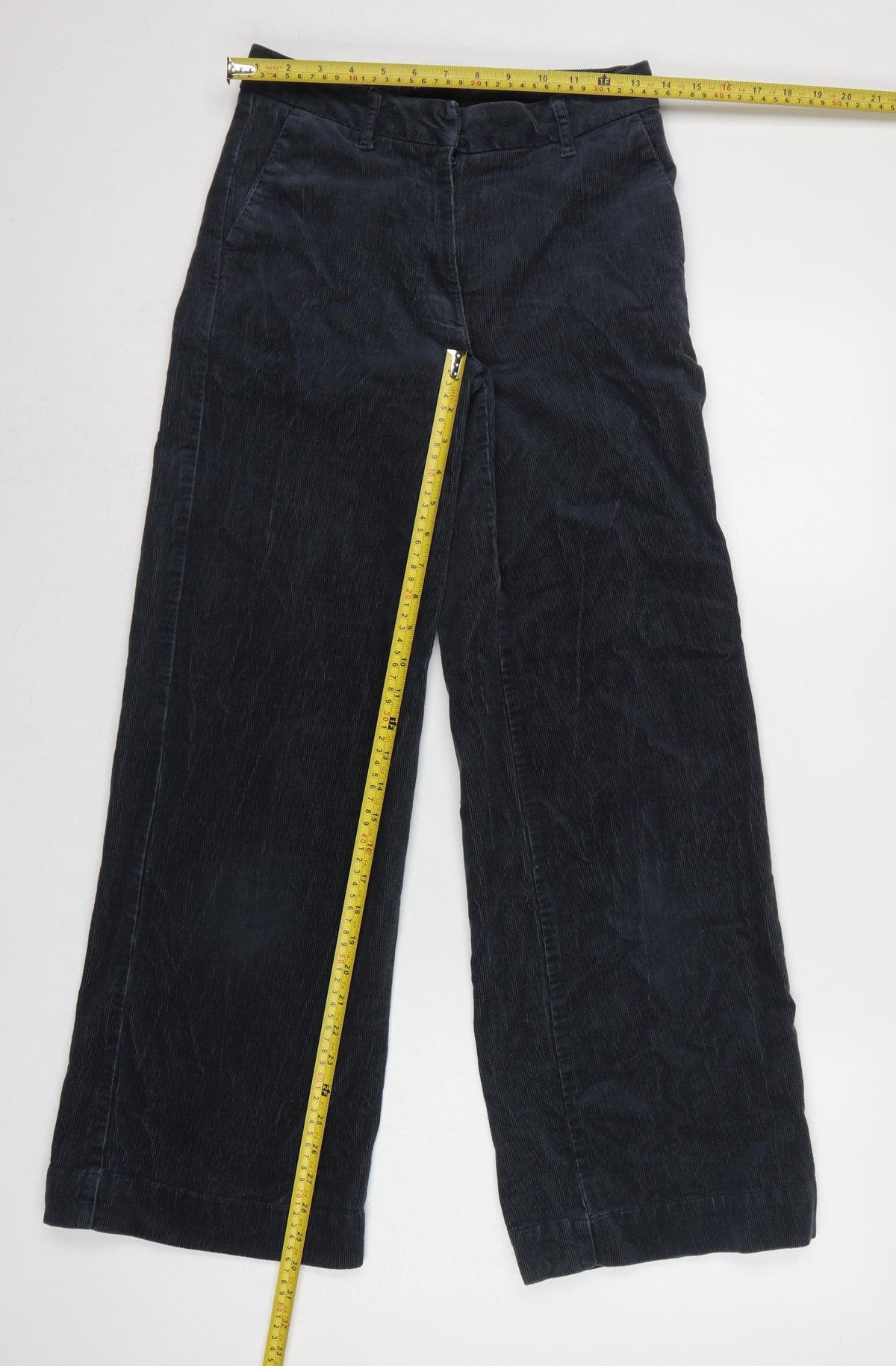 Marks and Spencer Women Black UK 6 Corduroy Wide-Leg Trousers