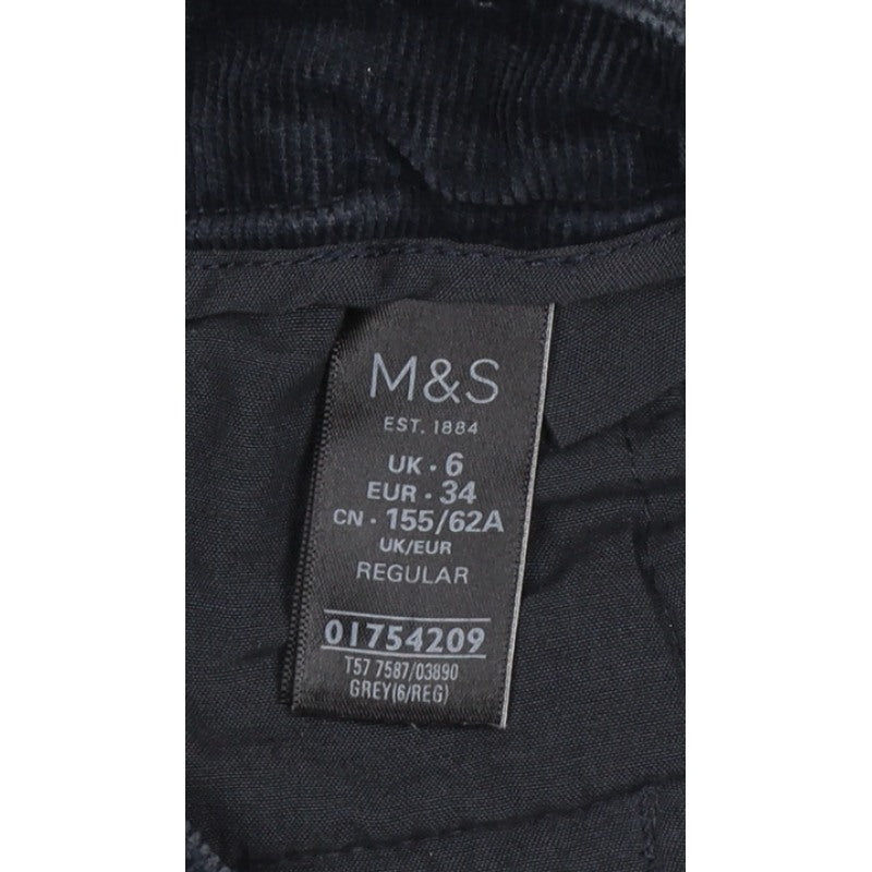 Marks and Spencer Women Black UK 6 Corduroy Wide-Leg Trousers