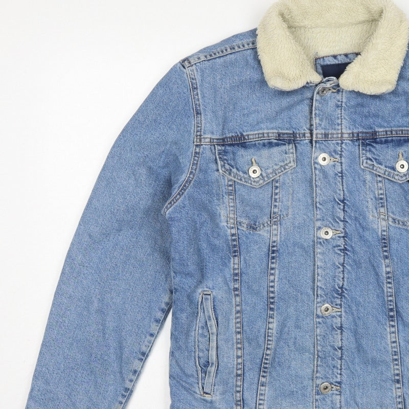 Zara Man Men's Blue M Sherpa Lined Denim Button Jacket
