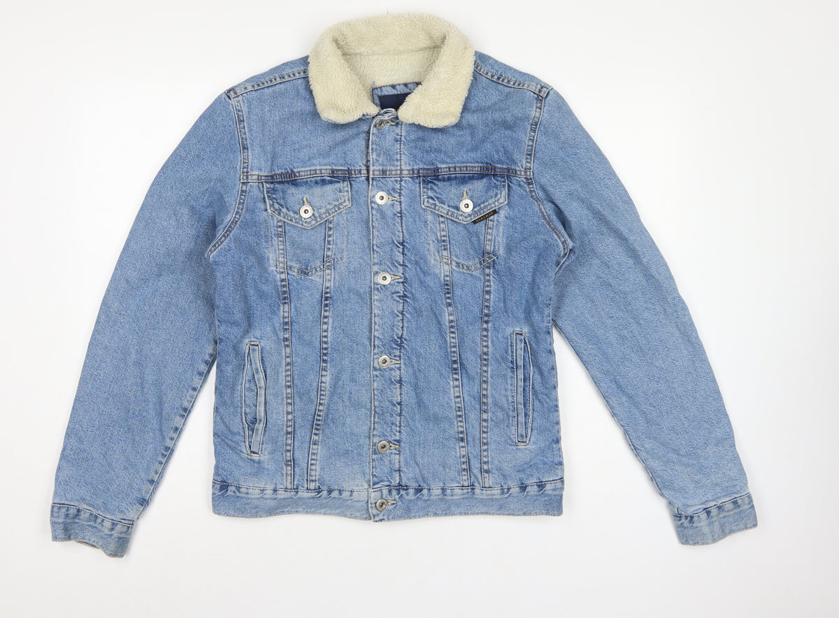 Zara Man Men's Blue M Sherpa Lined Denim Button Jacket