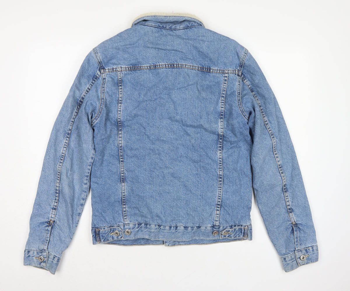 Zara Man Men's Blue M Sherpa Lined Denim Button Jacket