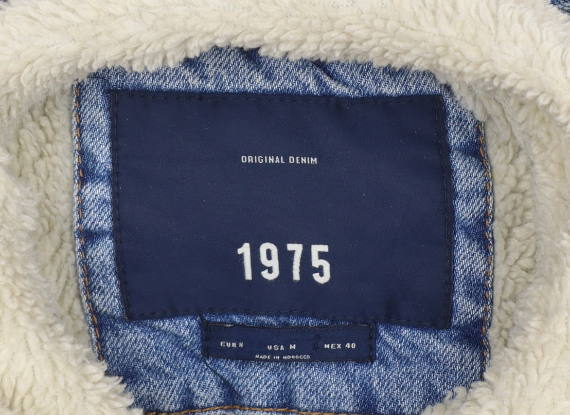 Zara Man Men's Blue M Sherpa Lined Denim Button Jacket