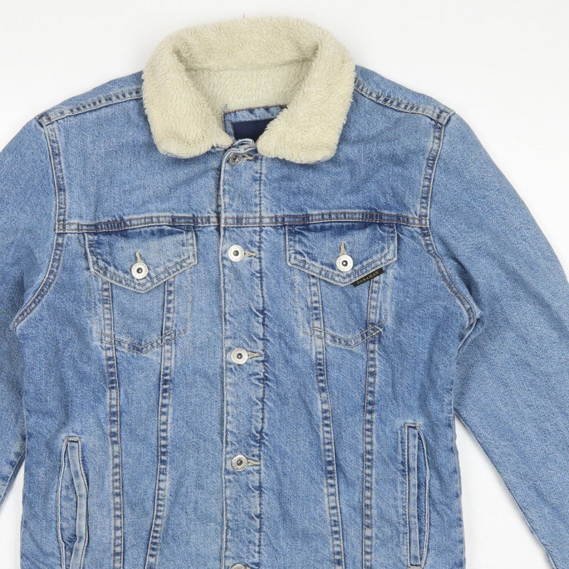 Zara Man Men's Blue M Sherpa Lined Denim Button Jacket