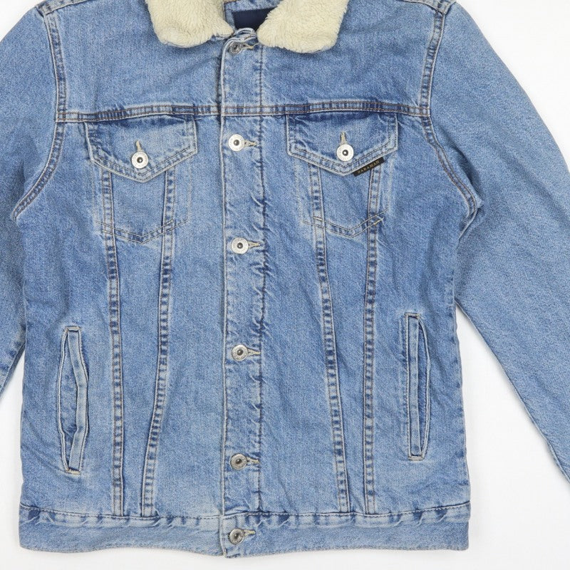 Zara Man Men's Blue M Sherpa Lined Denim Button Jacket