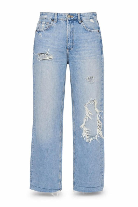 Zara Women Blue UK 6 High Rise Straight Distressed Jeans