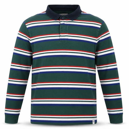 M&S Mens Green Striped Long Sleeve Cotton Polo Shirt XL Regular