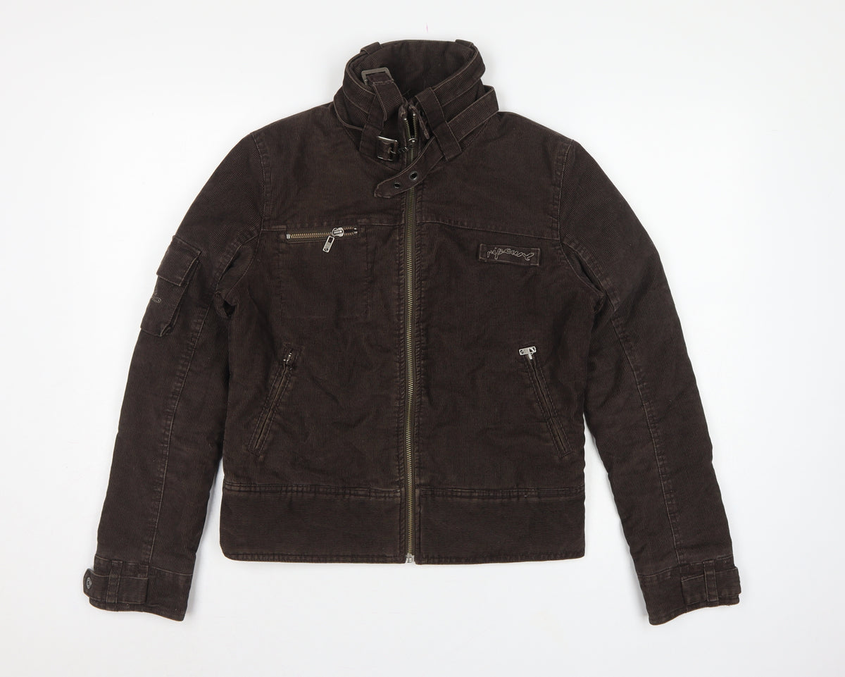 Rip Curl Women Brown XS Corduroy Motorcycle Jacket Zip Buckle Lined