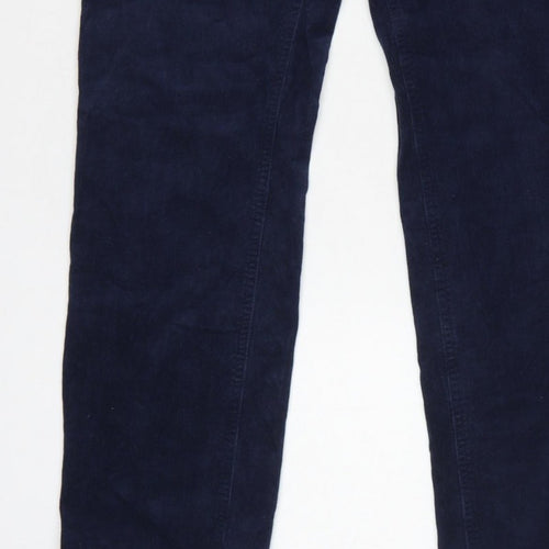 Marks and Spencer Women Blue Corduroy Straight Trousers UK 14 Short