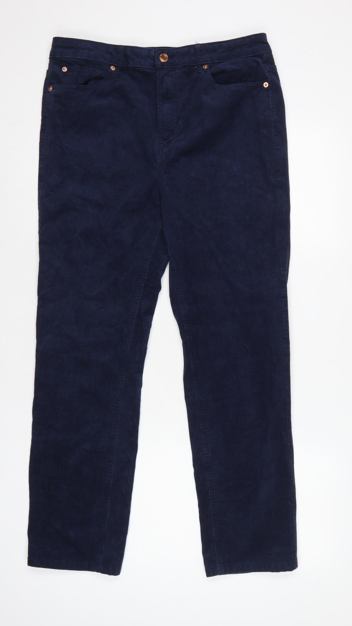 Marks and Spencer Women Blue Corduroy Straight Trousers UK 14 Short