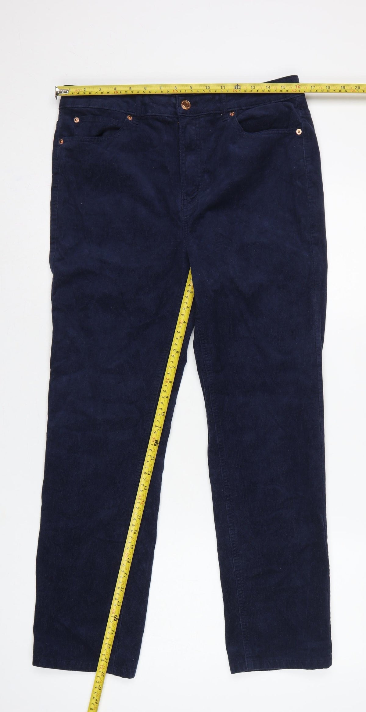 Marks and Spencer Women Blue Corduroy Straight Trousers UK 14 Short