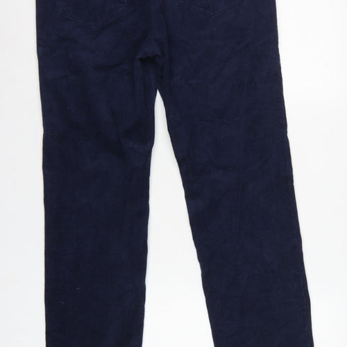 Marks and Spencer Women Blue Corduroy Straight Trousers UK 14 Short
