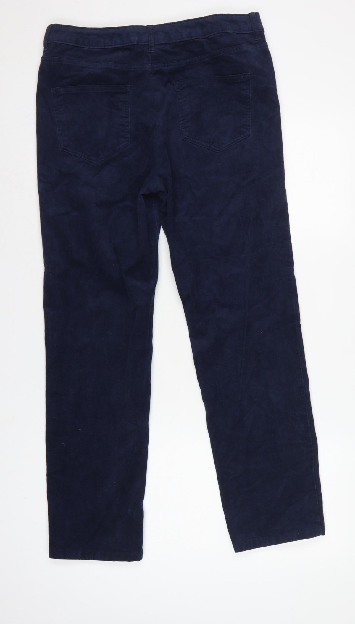 Marks and Spencer Women Blue Corduroy Straight Trousers UK 14 Short