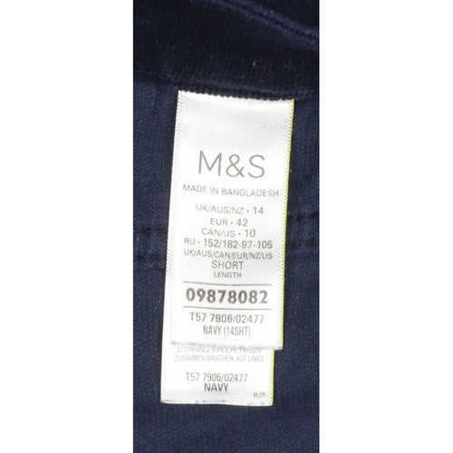 Marks and Spencer Women Blue Corduroy Straight Trousers UK 14 Short