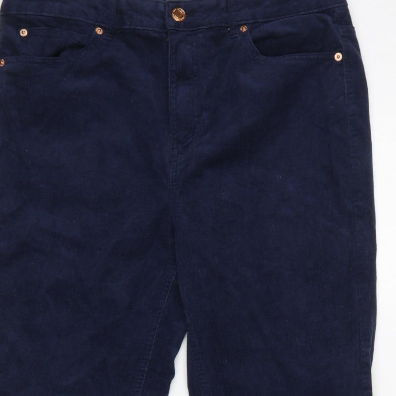 Marks and Spencer Women Blue Corduroy Straight Trousers UK 14 Short