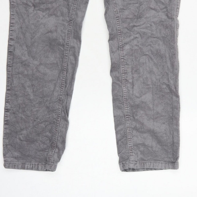Marks and Spencer Women Grey UK 14 Short Corduroy Tapered Trousers