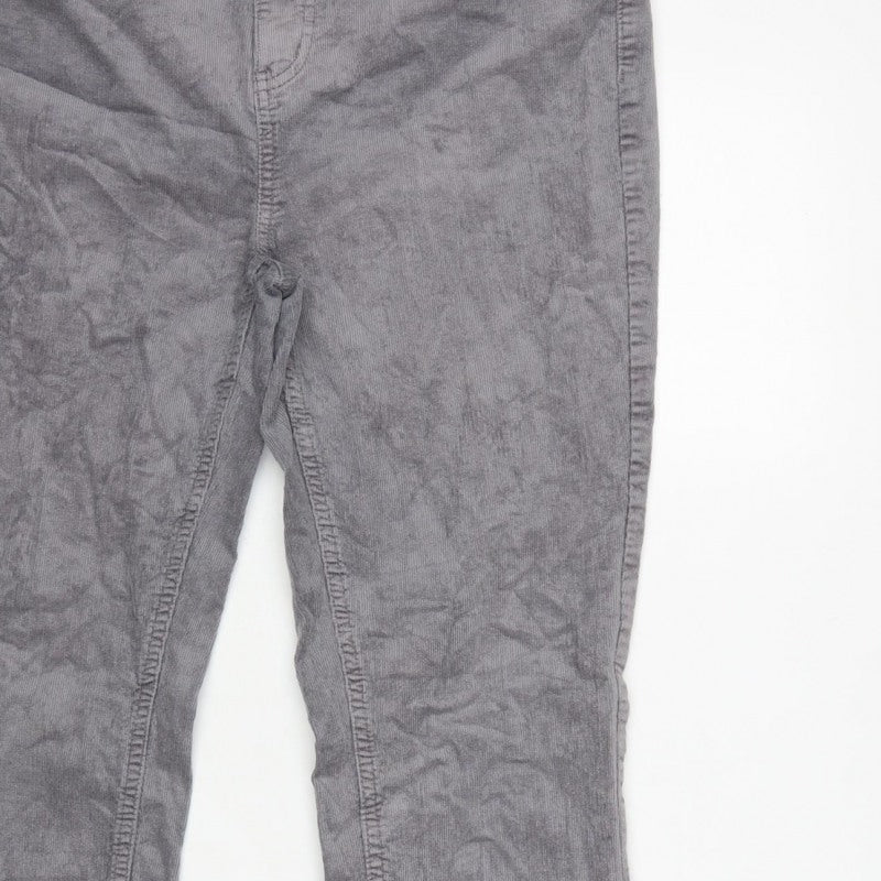 Marks and Spencer Women Grey UK 14 Short Corduroy Tapered Trousers