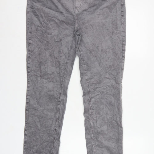 Marks and Spencer Women Grey UK 14 Short Corduroy Tapered Trousers
