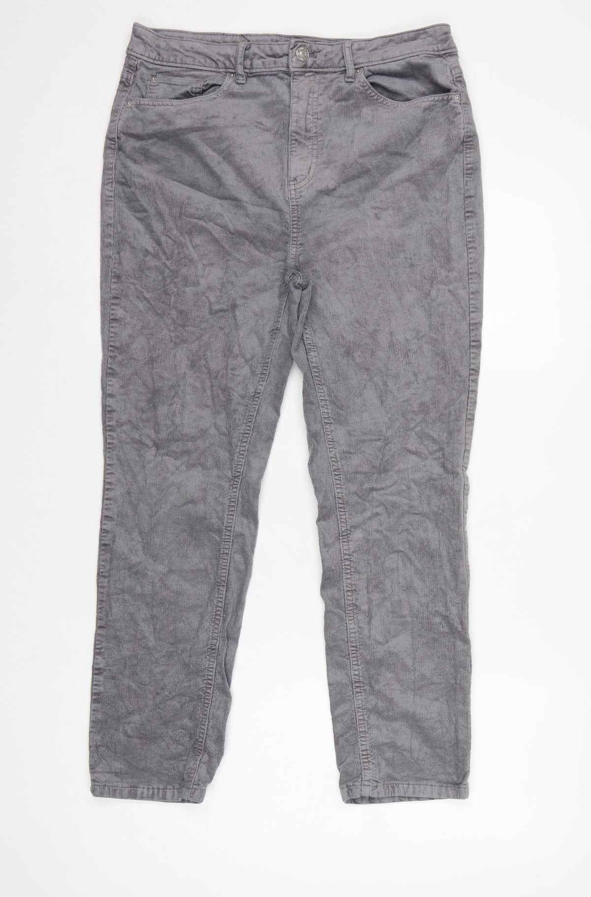 Marks and Spencer Women Grey UK 14 Short Corduroy Tapered Trousers