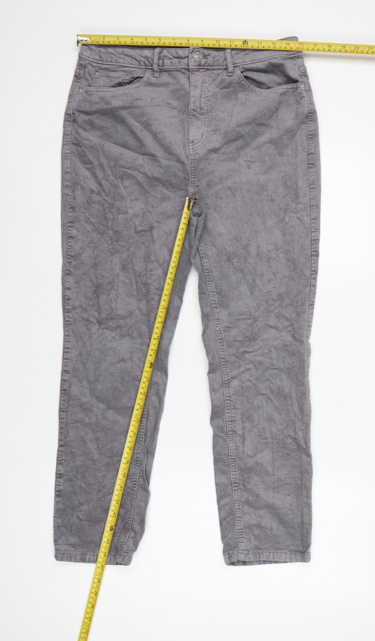 Marks and Spencer Women Grey UK 14 Short Corduroy Tapered Trousers