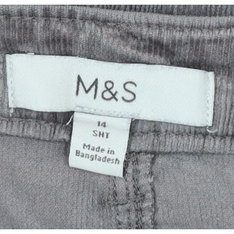 Marks and Spencer Women Grey UK 14 Short Corduroy Tapered Trousers