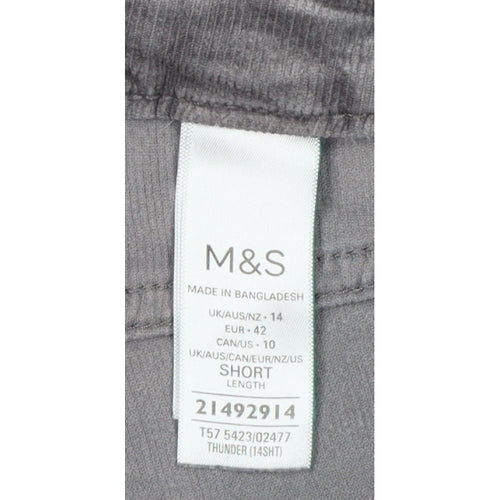 Marks and Spencer Women Grey UK 14 Short Corduroy Tapered Trousers