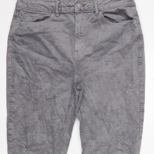 Marks and Spencer Women Grey UK 14 Short Corduroy Tapered Trousers