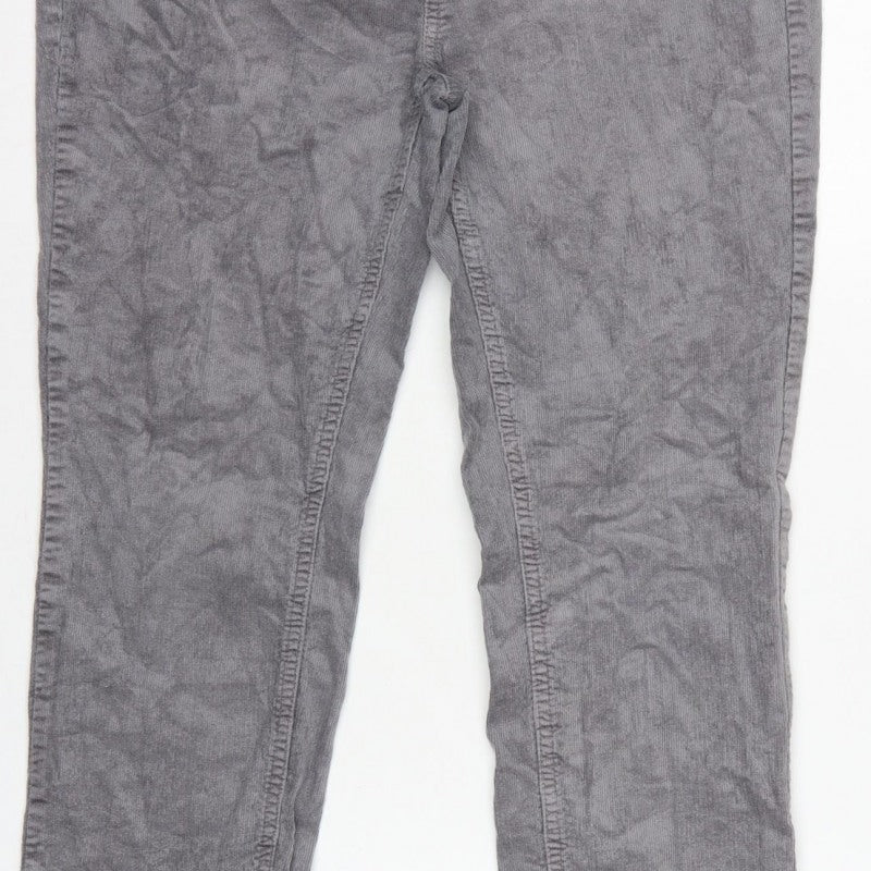 Marks and Spencer Women Grey UK 14 Short Corduroy Tapered Trousers