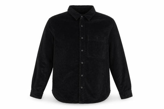 Front view of Zara Men's Black S Relaxed Fit Corduroy Long Sleeve Button-Up Shirt