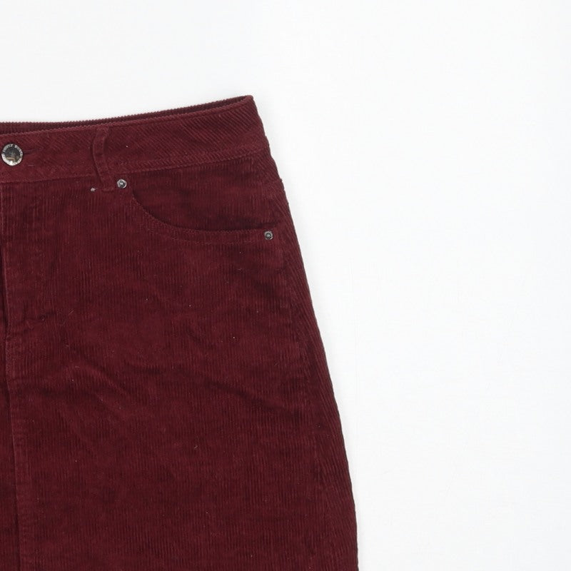 H&M Women’s Burgundy Red UK 10 Corduroy Straight Mini Skirt Pockets