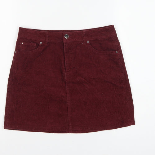 H&M Women’s Burgundy Red UK 10 Corduroy Straight Mini Skirt Pockets
