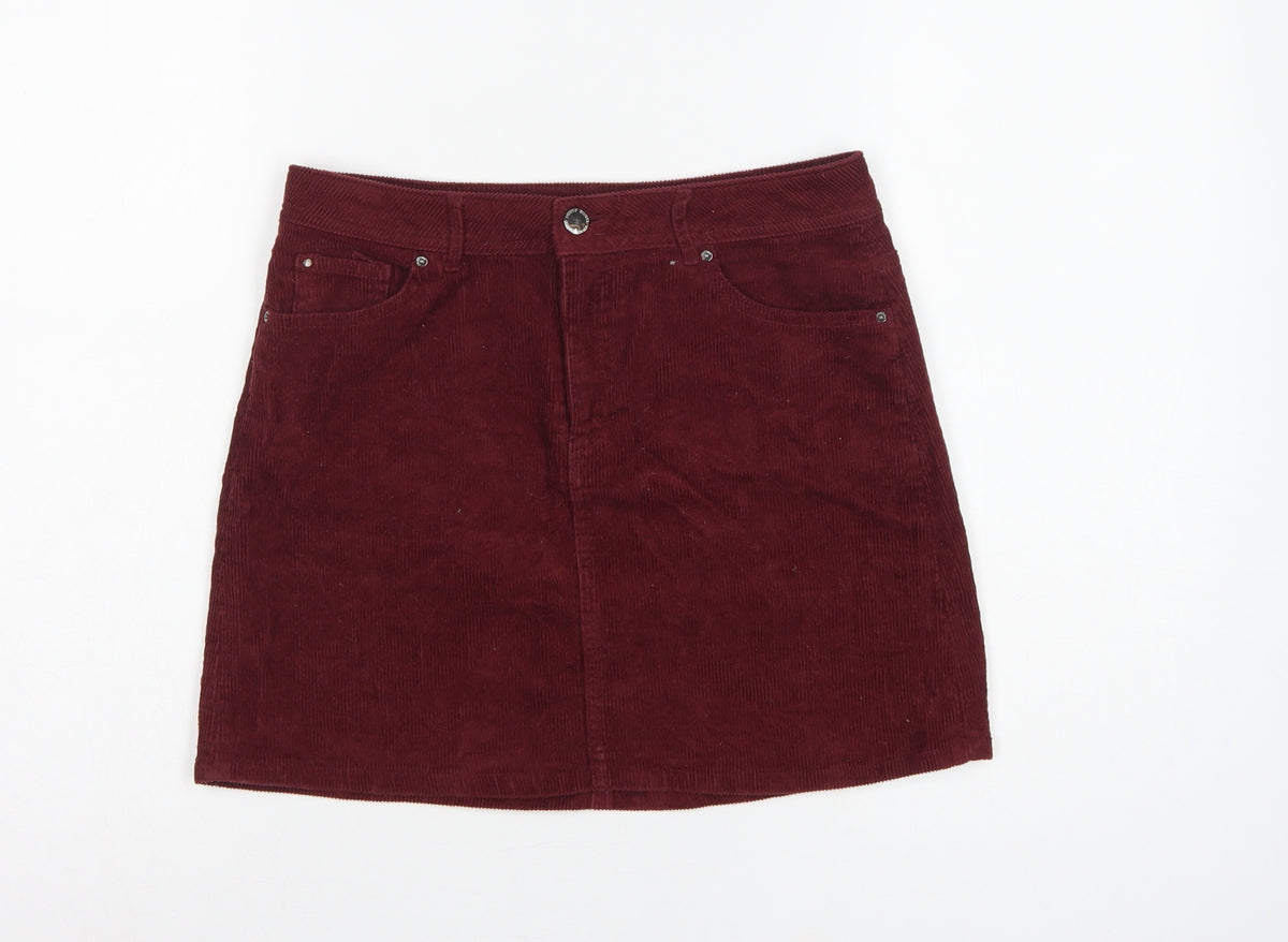H&M Women’s Burgundy Red UK 10 Corduroy Straight Mini Skirt Pockets