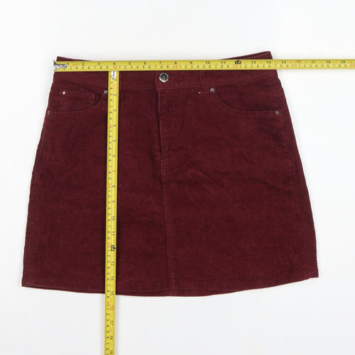 H&M Women’s Burgundy Red UK 10 Corduroy Straight Mini Skirt Pockets