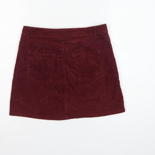 H&M Women’s Burgundy Red UK 10 Corduroy Straight Mini Skirt Pockets