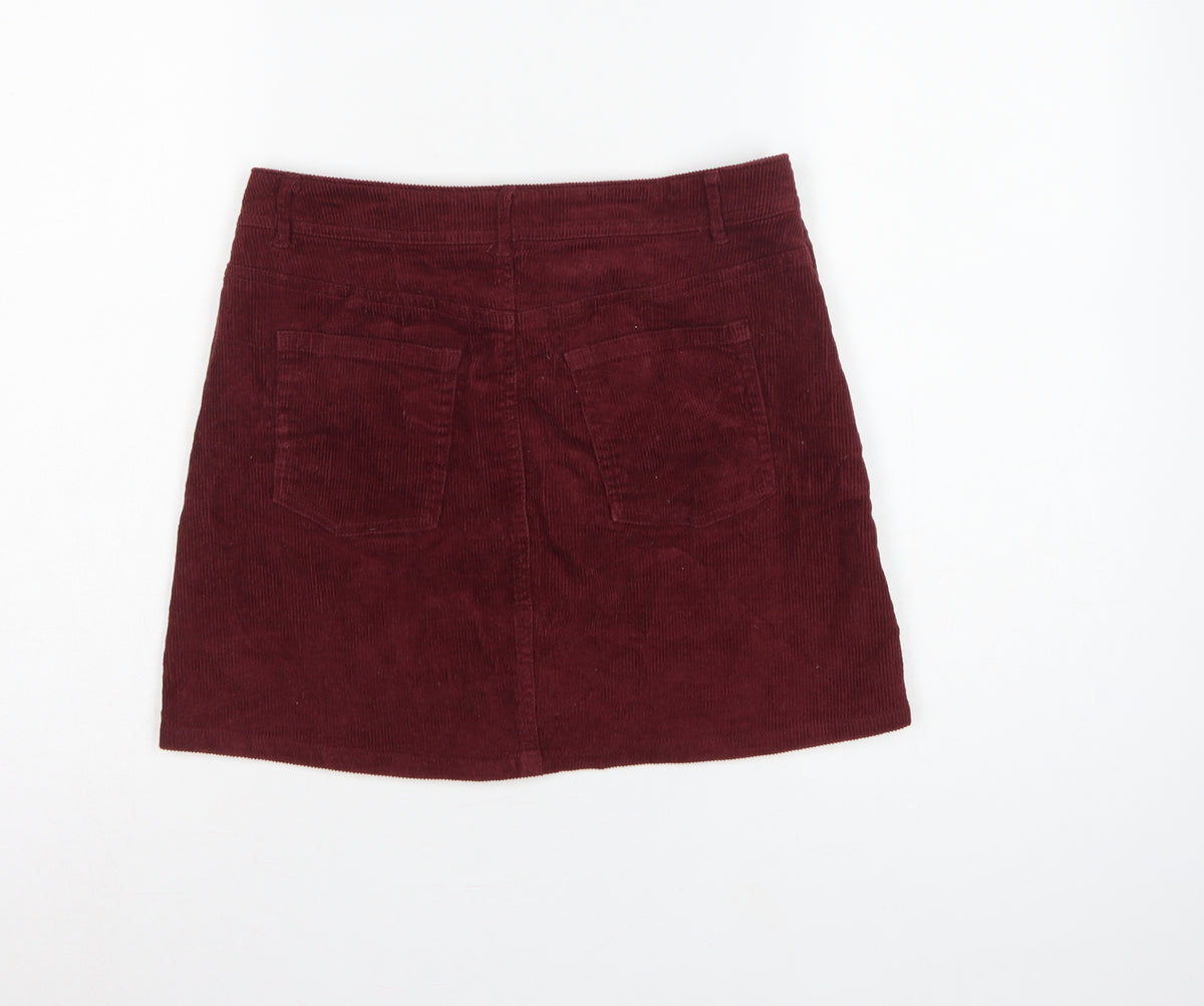 H&M Women’s Burgundy Red UK 10 Corduroy Straight Mini Skirt Pockets
