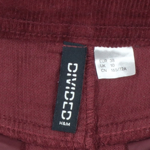 H&M Women’s Burgundy Red UK 10 Corduroy Straight Mini Skirt Pockets