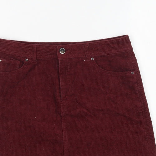 H&M Women’s Burgundy Red UK 10 Corduroy Straight Mini Skirt Pockets