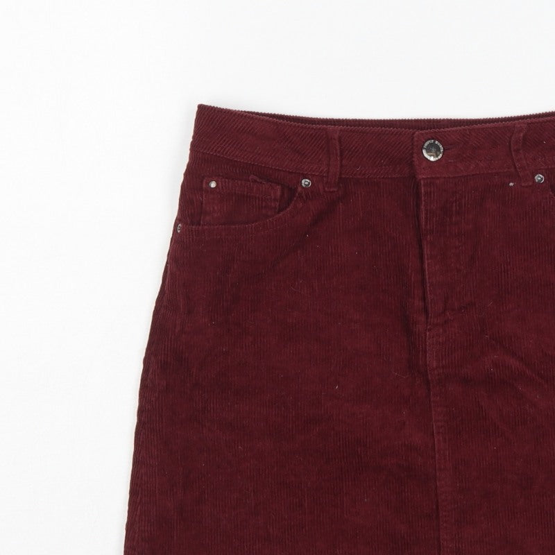 H&M Women’s Burgundy Red UK 10 Corduroy Straight Mini Skirt Pockets