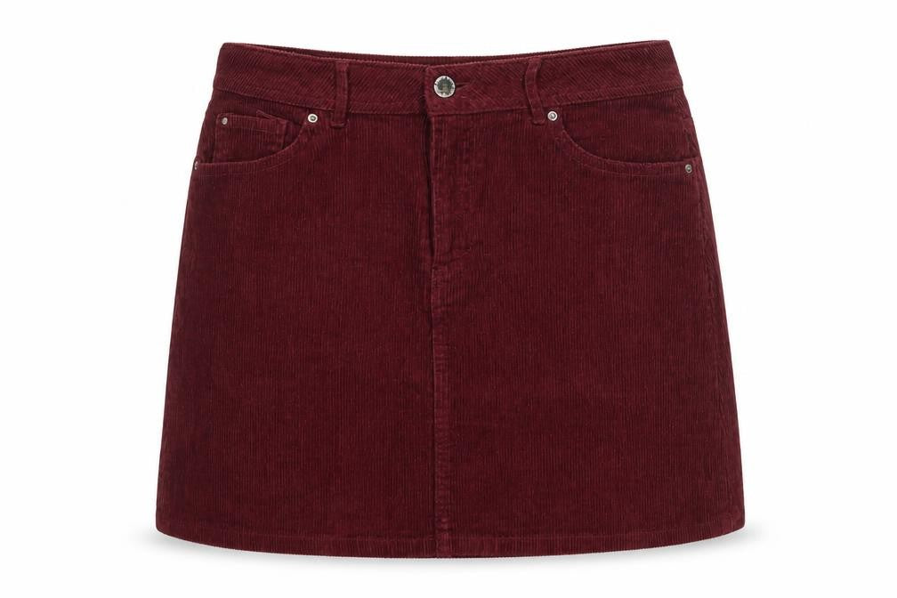 H&M Women’s Burgundy Red UK 10 Corduroy Straight Mini Skirt Pockets