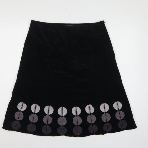 Boden Women Black UK 14 A-Line Corduroy Embroidered Knee Skirt