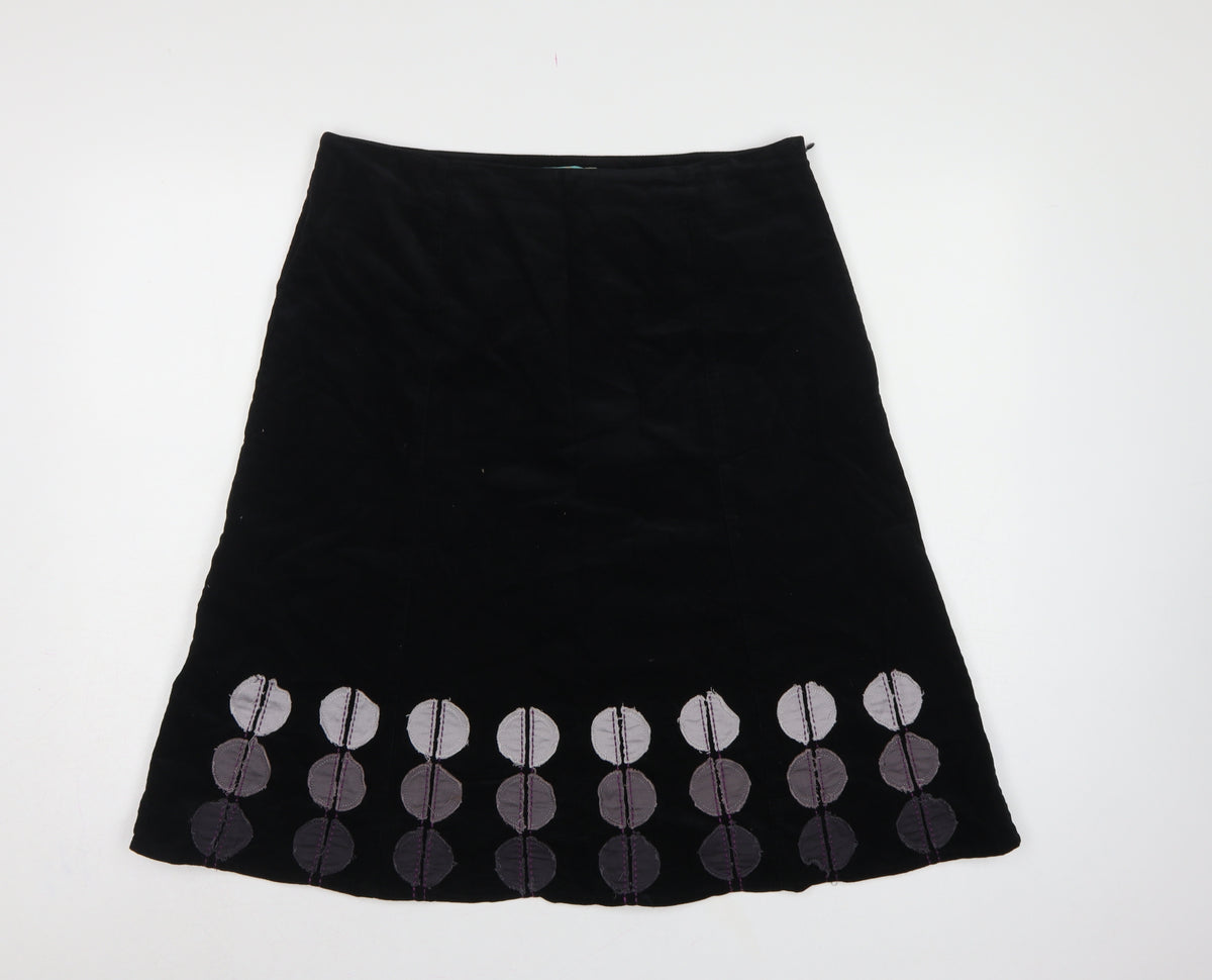 Boden Women Black UK 14 A-Line Corduroy Embroidered Knee Skirt