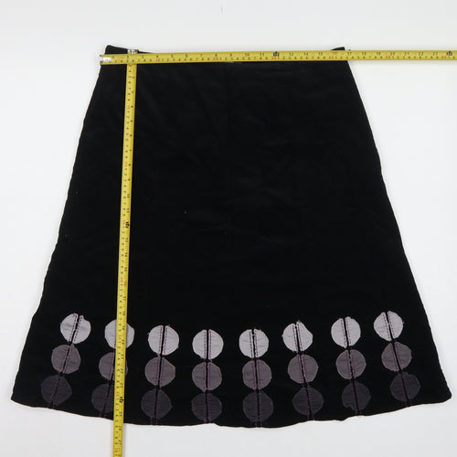 Boden Women Black UK 14 A-Line Corduroy Embroidered Knee Skirt